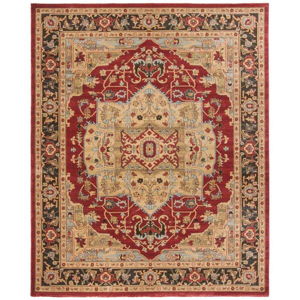 SAFAVIEH Mahal Natural/Navy 10 ft. x 14 ft. Border Floral Medallion