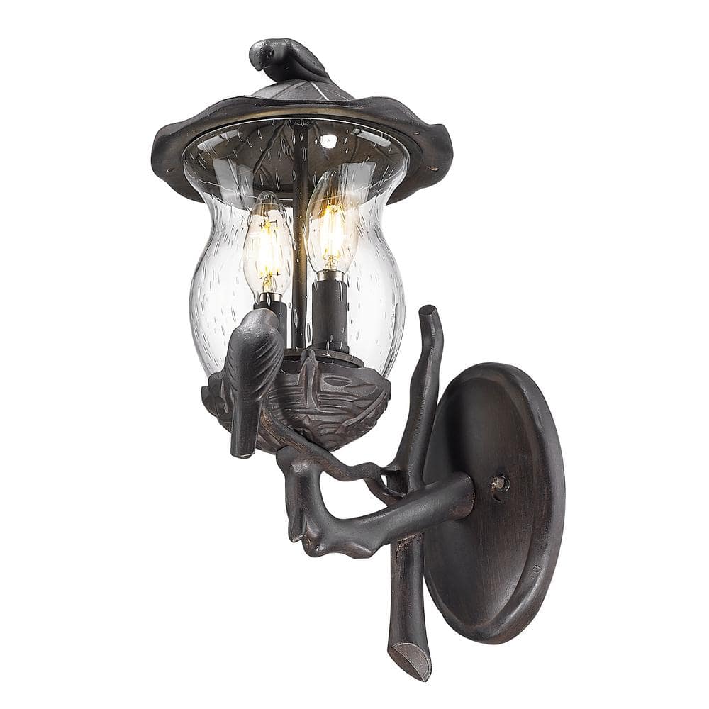 Black Coral 2-Light Outdoor Wall Lantern with Bird Design