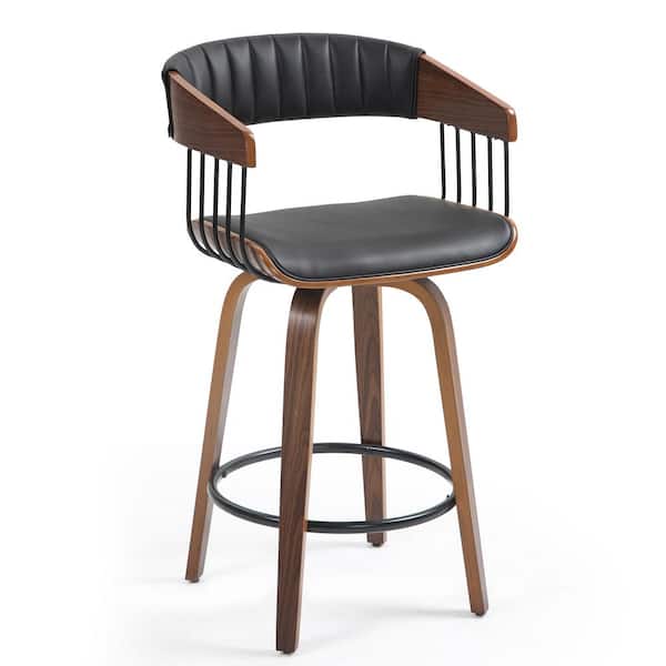 Glamour Home Beaumont 27 in. Black Wood Counter Stool with Faux Leather Seat 1 (Set of Included)