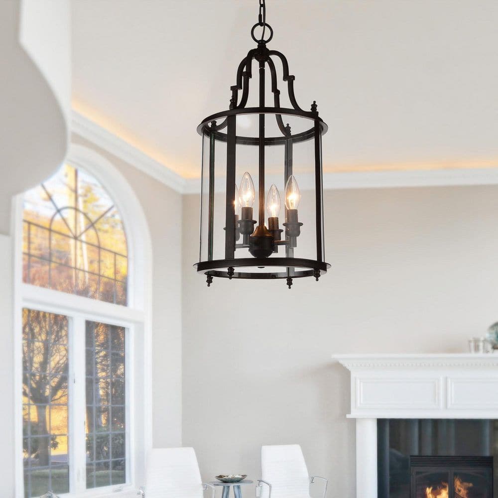 Bronze and Glass Mini Drum Pendant Light