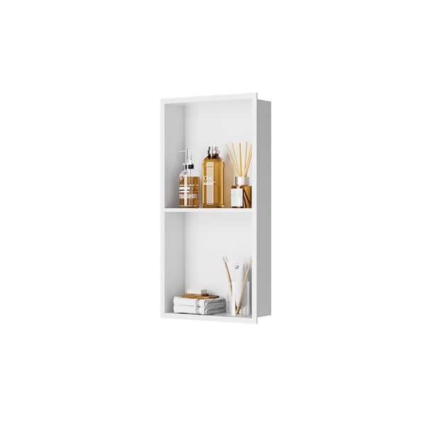 12 in. W x 24 in. H x 4 in. D Stainless Steel Double Shelf Bathroom Shower Niche in White
