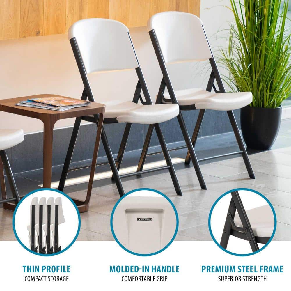 Almond Polyethylene and Steel Folding Chairs, Set of 4