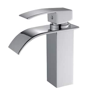 Waterfall Bathroom Faucet, Single Handle Single Hole Bathroom Lavatory Vanity Sink Faucet in Polished Chrome