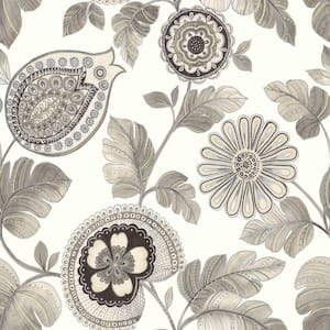 Calypso Paisley Leaf Stone and Latte Botanical Paper Strippable Roll (Covers 60.75 sq. ft.)