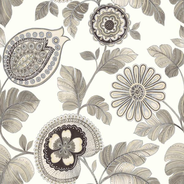Seabrook Designs Calypso Paisley Leaf Stone and Latte Botanical Paper Strippable Roll (Covers 60.75 sq. ft.)