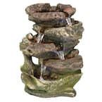 14 in. 5-Step Rock Falls Tabletop Fountain with LED Lights