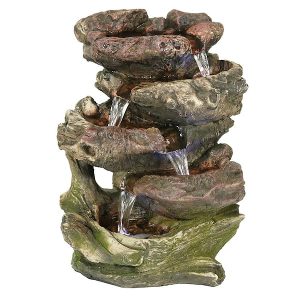 Sunnydaze Decor 14 in. 5-Step Rock Falls Tabletop Fountain with LED Lights