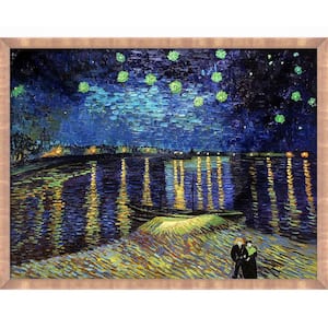 Starry Night Over The Rhone by Vincent Van Gogh Blushing Rose Gold Framed Oil Painting Art Print 39 in. x 51 in.