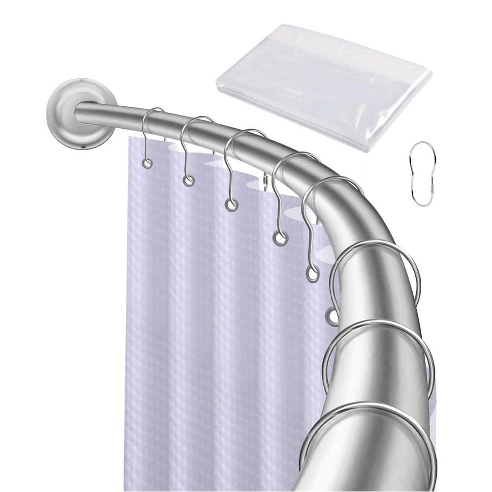72 in. Aluminum Rustproof Adjustable Wall Mounted Single Curved Shower Rod, with Shower Rings and Shower Liner, Chrome price history on PriceWatchPro
