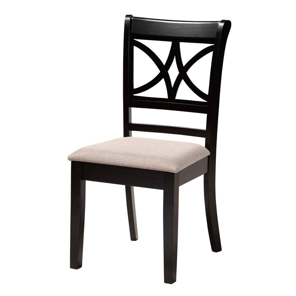 Mari Modern Beige Fabric and Dark Brown Wood 5-Piece Dining Set