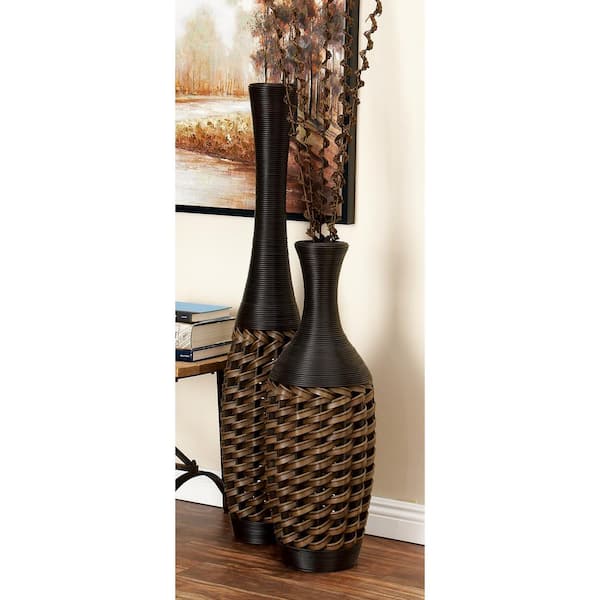 Litton Lane 48 in. Brown Tall Woven Floor Rattan Decorative Vase