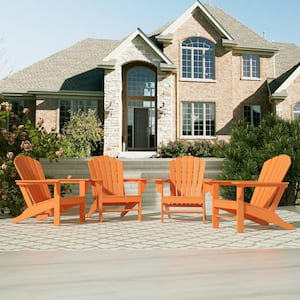 Mason Orange Poly Plastic Outdoor Patio Classic Adirondack Chair, Fire Pit Chair (Set of 4)