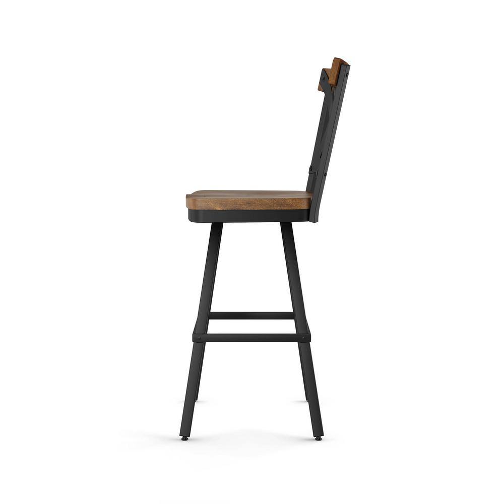Jasper 26" Light Brown Wood and Black Metal Swivel Counter Stool