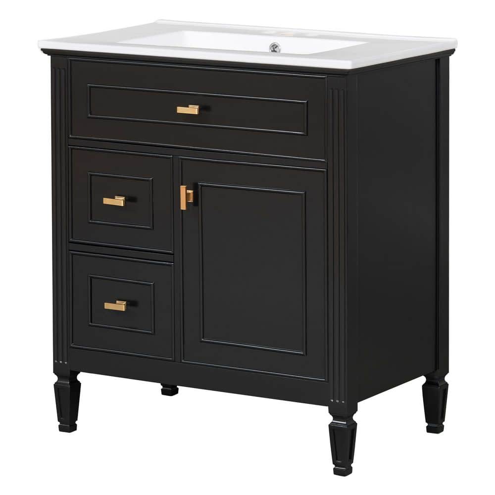 30 in. Freestanding Black Bath Vanity with White Ceramic Top, Flip Drawer, Adjustable Shelf, Unassembled price history on PriceWatchPro