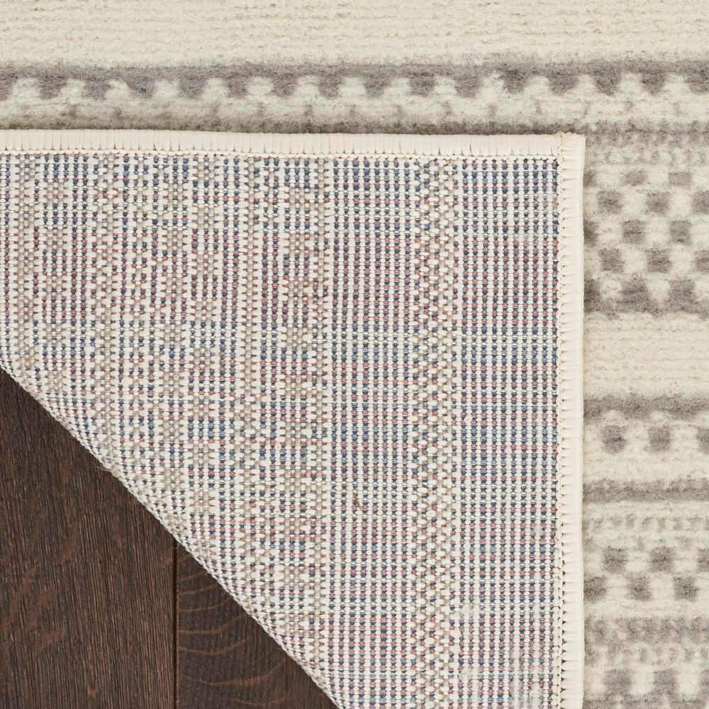 Ivory Grey Striped Synthetic 5' x 7' Area Rug