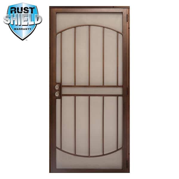 Unique Home Designs 32 in. x 80 in. Arcada Rust Shield Copper Surface Mount Outswing Steel Security Door with Expanded Metal Screen