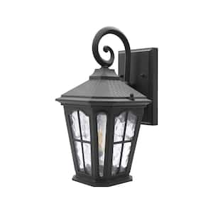 Black 1-Light Outdoor Hard Wired Wall Lantern Water Glass Sconce, No Bulb Included