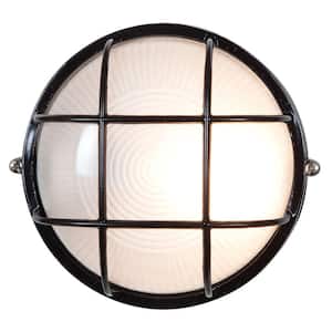 Nauticus 1-Light Black Outdoor Bulkhead Light with Frosted Glass Shade