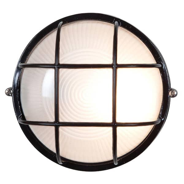 Access Lighting Nauticus 1-Light Black Outdoor Bulkhead Light with Frosted Glass Shade
