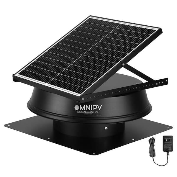 2100 CFM 40-Watt Hybrid Solar Powered Aluminum Roof Exhaust Vent Attic Fan, Auto On/Off Thermostat, Cools 3000 sq. ft.