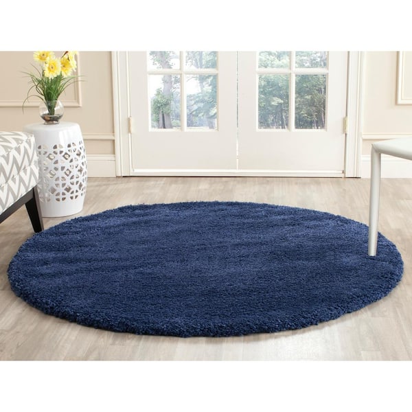 Milan Shag Navy 4 ft. x 4 ft. Solid Flokati Round Area Rug