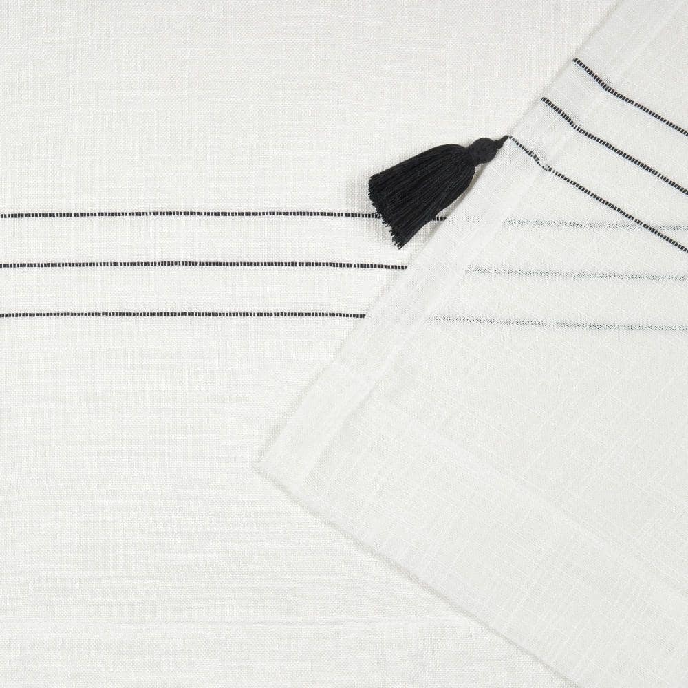 Demi Light Filtering White Linen-Like Curtain Panels with Black Tassels