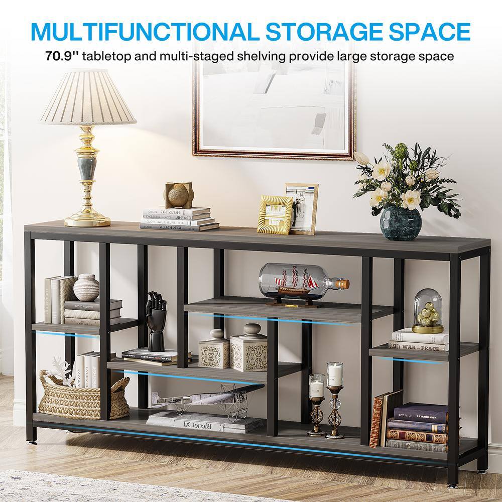 Gray 70.9'' Industrial Console Table with Storage Shelves
