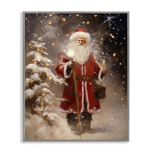 Stupell Industries Santa in Snowy Night Scene by Ramona Murdock 1-Piece Framed Graphic Print People Poster Art Print 20 in. x 16 in.