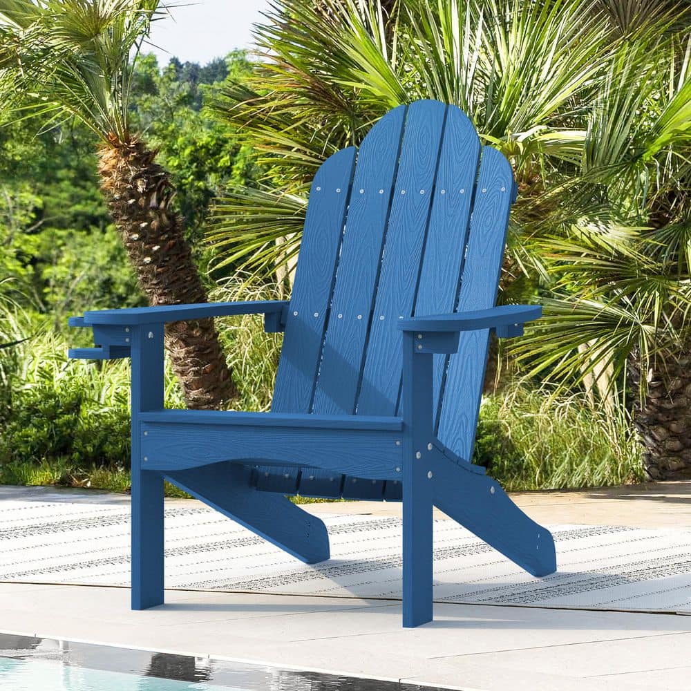 LUE BONA Navy Blue Adirondack Chairs with Cup Holder for Fire Pit