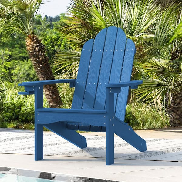 LUE BONA Navy Blue Adirondack Chairs with Cup Holder for Fire Pit