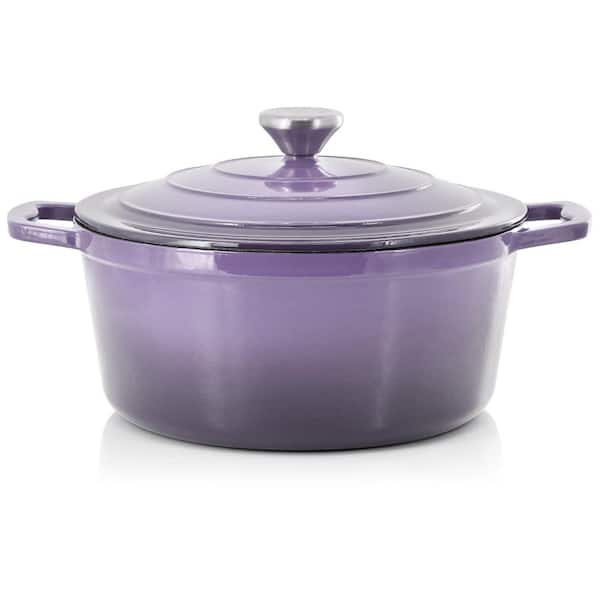 MegaChef 5 Quarts Round Enameled Cast Iron Casserole with Lid in Gradient Purple