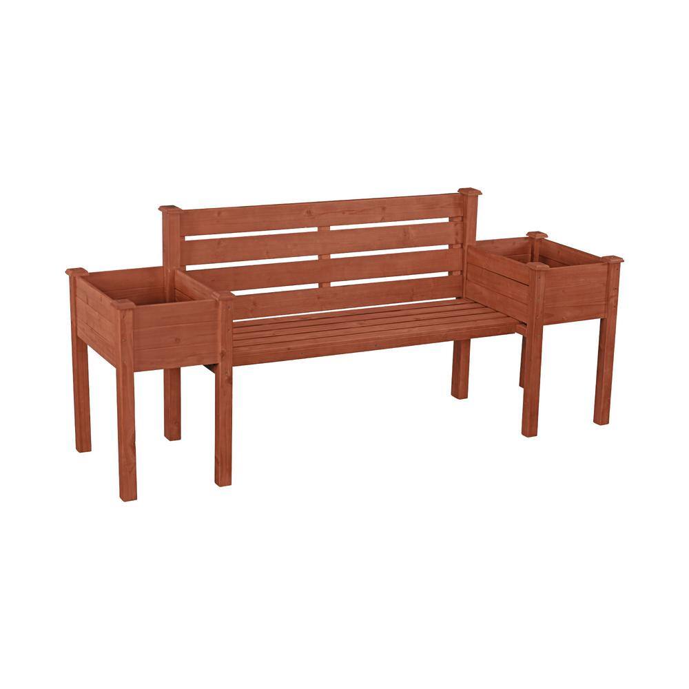 Medium Brown Wood Planter Bench with Slanted Backrest