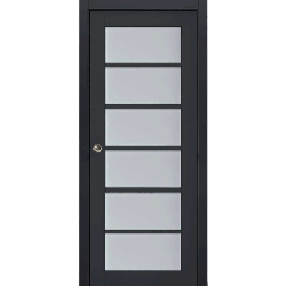 28 in. x 96 in. 1 Panel Black Finished Solid Wood Sliding Door with Hardware price history on PriceWatchPro