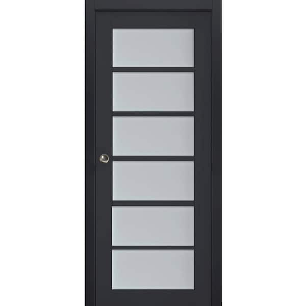 Sartodoors 36 in. x 80 in. 1 Panel Black Finished Solid Wood Sliding Door with Hardware