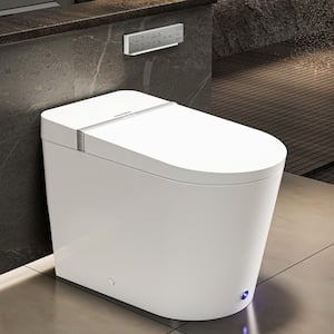 Elongated Electric Smart Bidet Toilet 1.28GPF in White with Auto Open/Close, Foot Sensor, Wider Seat, Auto/Backup Flush