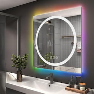 28 in. W x 28 in. H Square Frameless LED Frontlit, Backlit Anti-Fog Tempered Glass Wall Bathroom Vanity Mirror in RGB