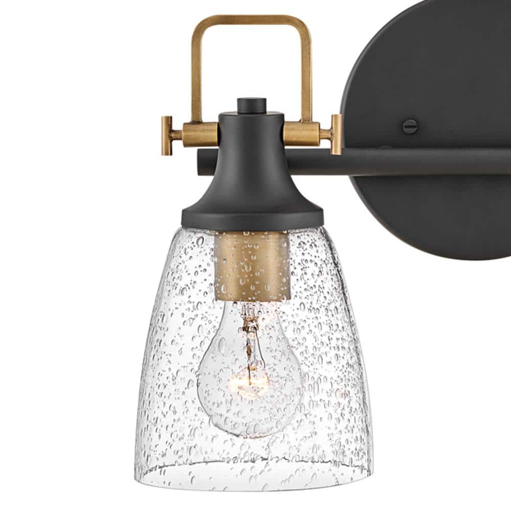 Easton Heritage Brass & Black 2-Light Dimmable Vanity Light with Clear Seedy Glass