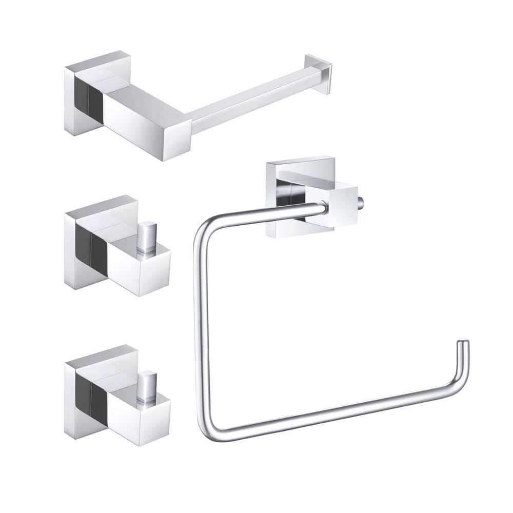 4-Piece Bathroom Hardware Set with Towel/Robe Hook Toilet Paper Holder Towel Ring in Chrome price history on PriceWatchPro