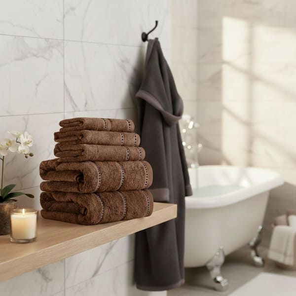 Lavish Home 6-Piece Chocolate Luxury Quick Dry 100% Cotton Bath