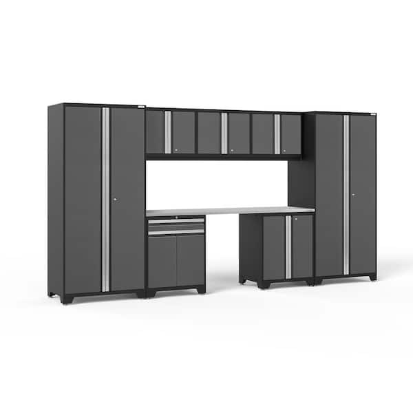 NewAge Products Pro Series 156 in. W x 84.75 in. H x 24 in. D 18-Gauge Welded Steel Garage Cabinet Set in Gray (8-Piece)