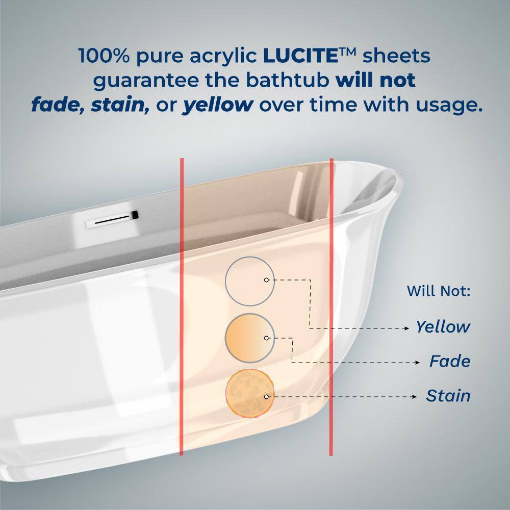 60" White Acrylic Freestanding Soaking Bathtub with Gold Drain