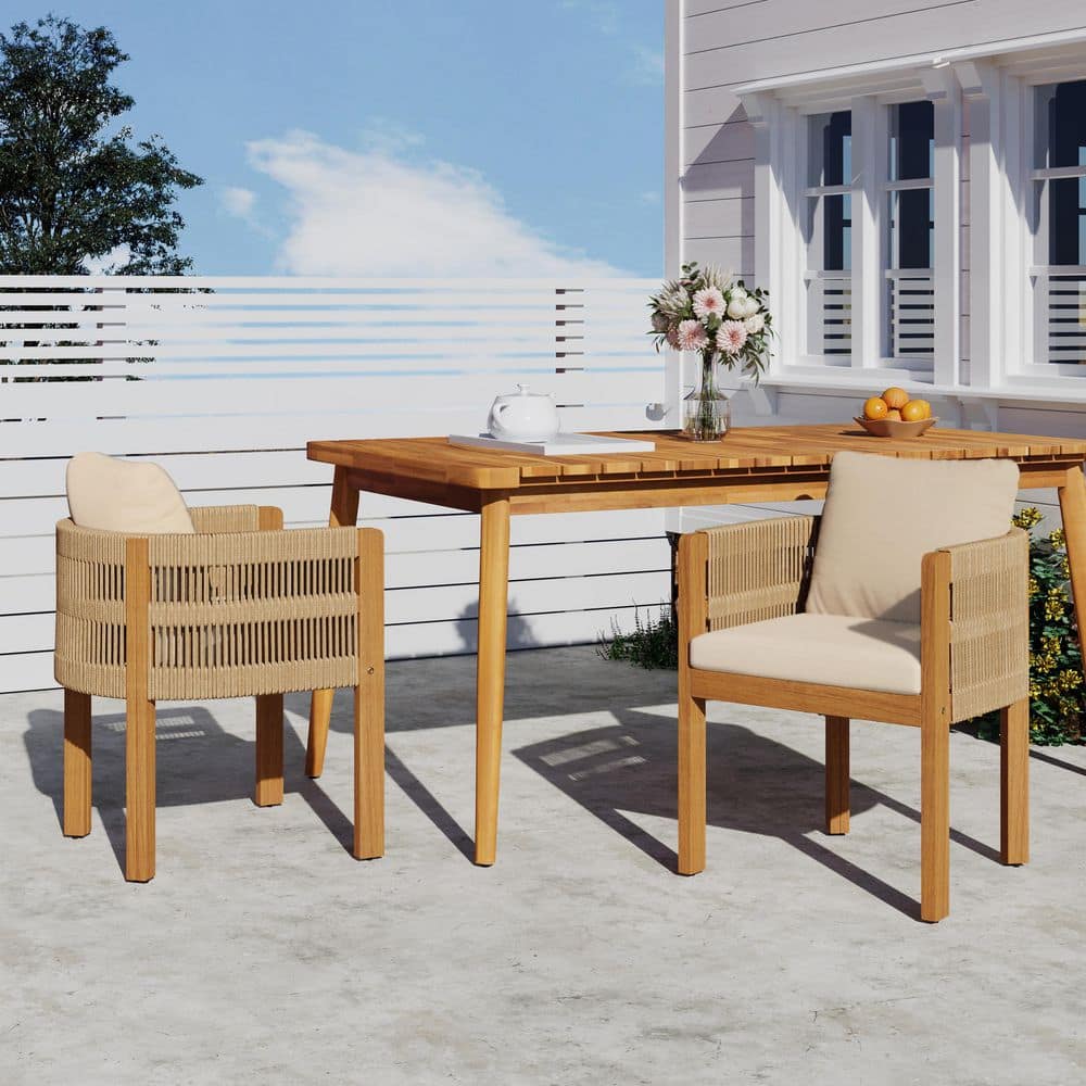 STdraft 六角スタビライズドウッドカレリアンバーチ Beige Acacia Wood Outdoor Dining Chairs 2-Piece Set Waterproof