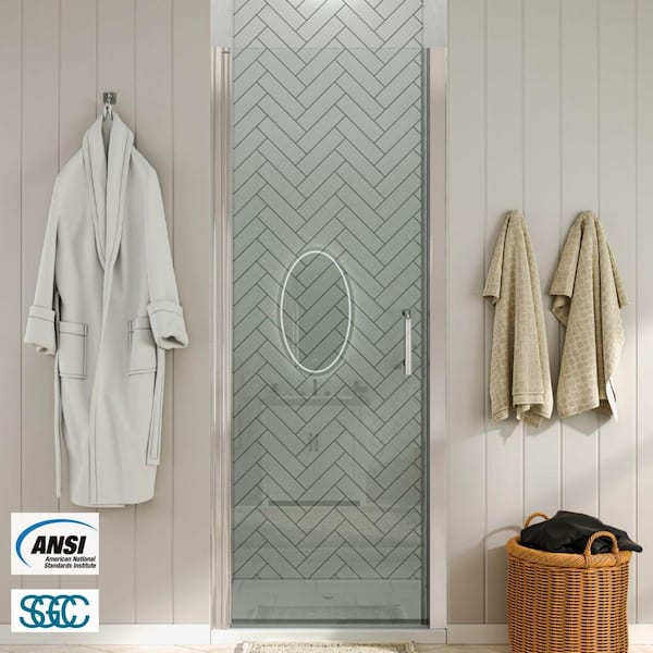 34 to 35-1/2 in. W x 72 in. H Pivot Swing Frameless Shower Door in Brushed Nickel with Clear Glass