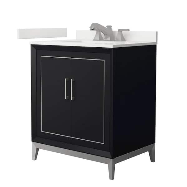 Wyndham Collection Marlena 30 in. W x 22 in. D x 35.25 in. H Single Bath Vanity in Black with White Quartz Top