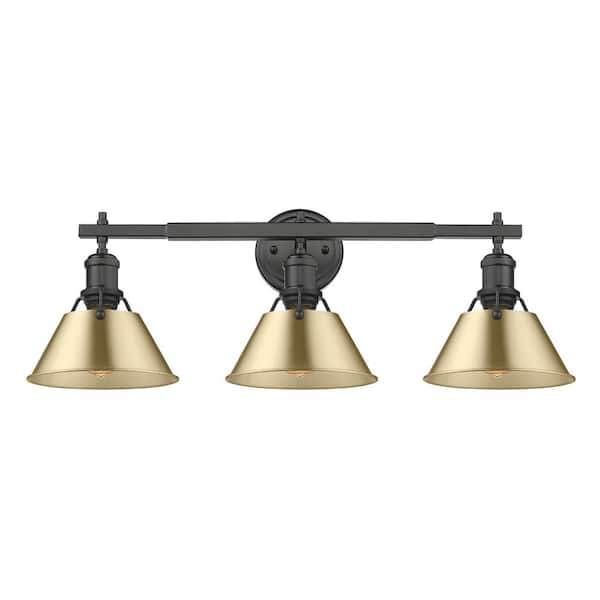 Golden Lighting Orwell 27.25 in. 3-Light Matte Black and Brushed Champagne Bronze Vanity Light
