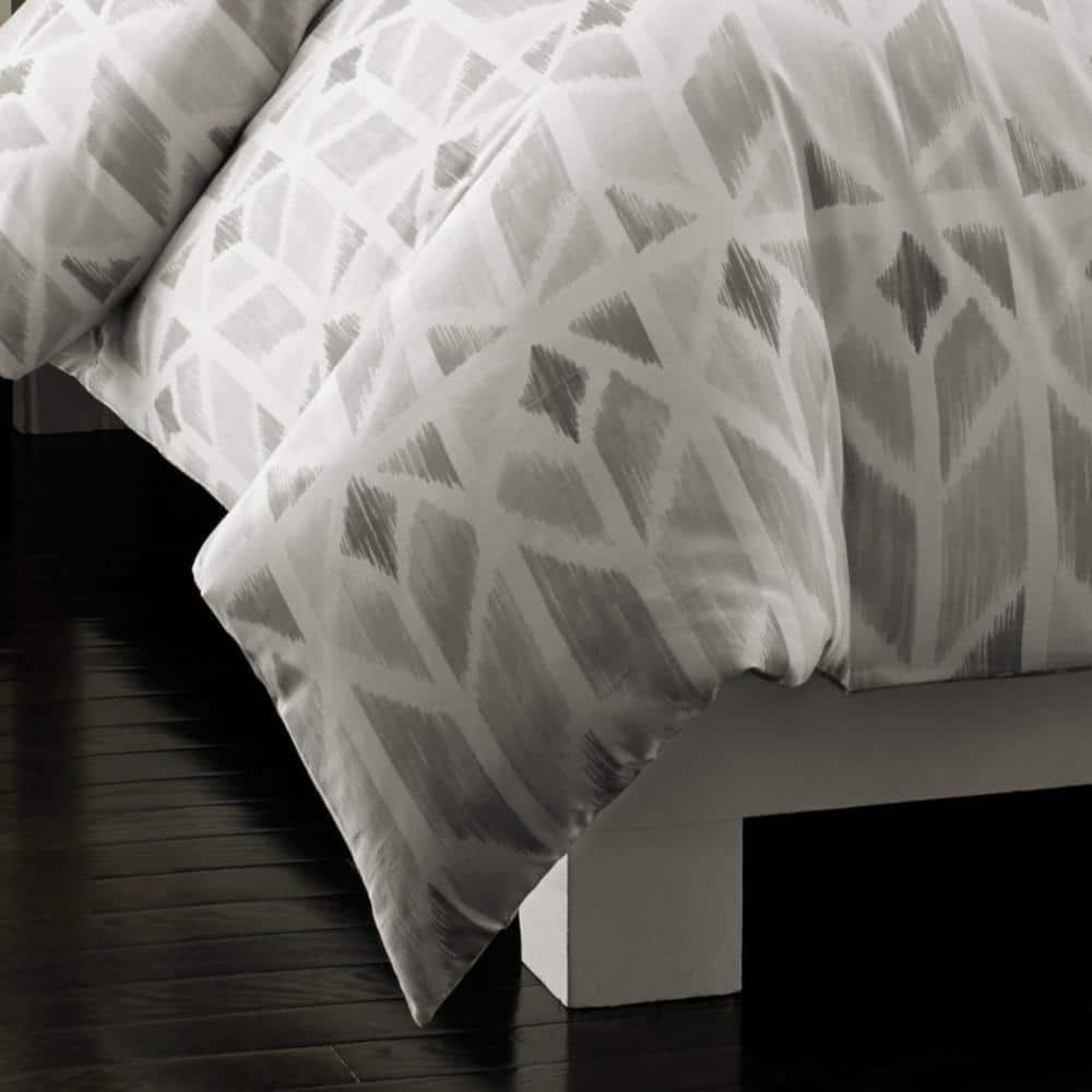 Grayson King Cotton Gray Ikat Reversible Duvet Cover Set