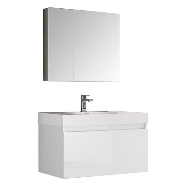 Fresca Mezzo 36 in. Vanity in White with Acrylic Vanity Top in White