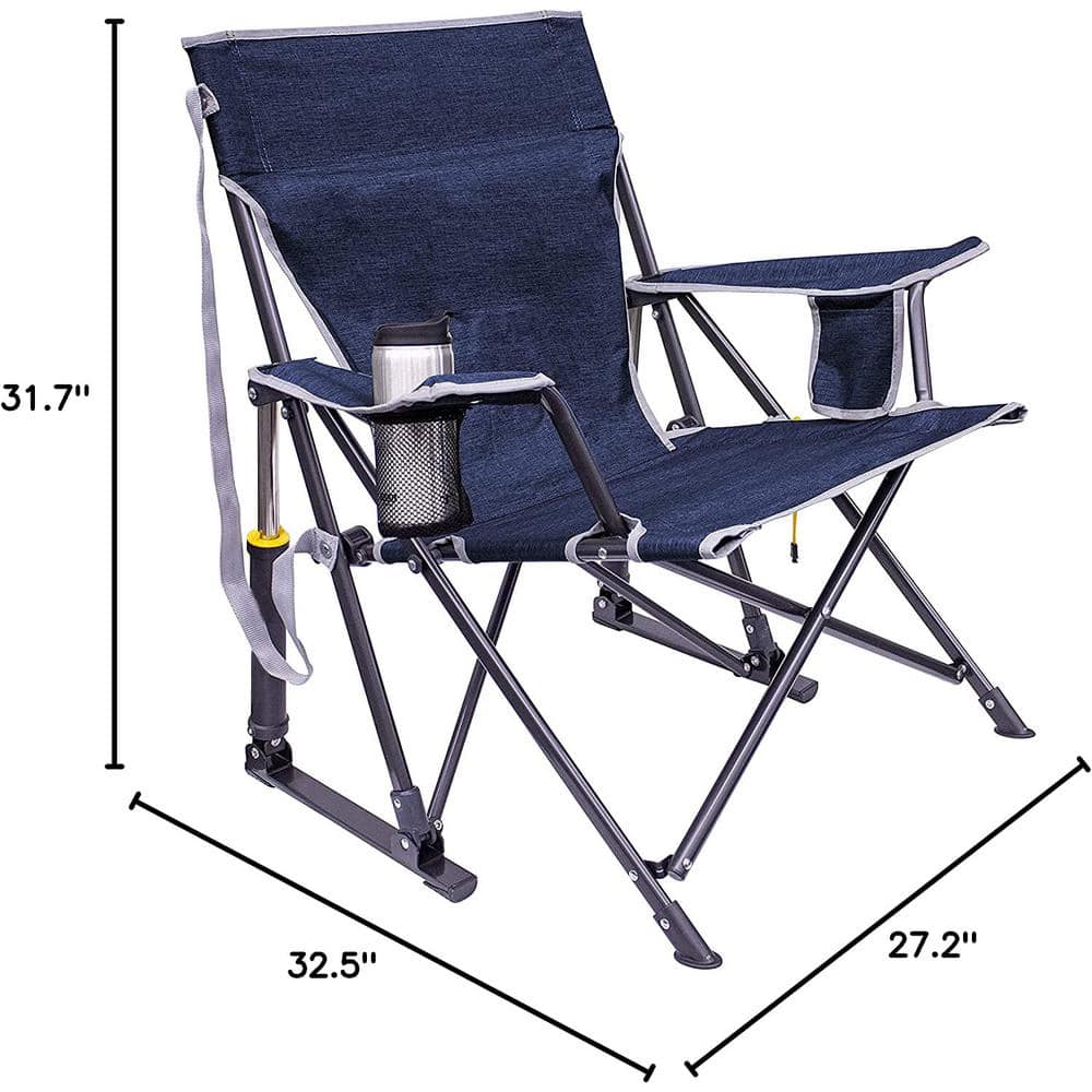Heathered Indigo Portable Outdoor Rocking Camp Chair with Arms