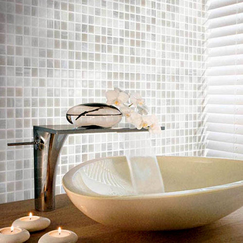 12" x 12" White and Gray Glass Mosaic Tile