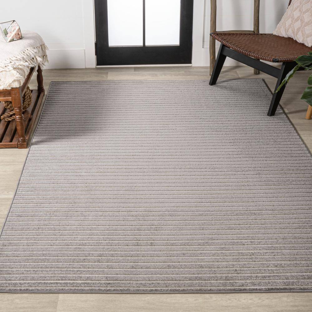 Gray and Ivory Striped Synthetic Reversible Area Rug